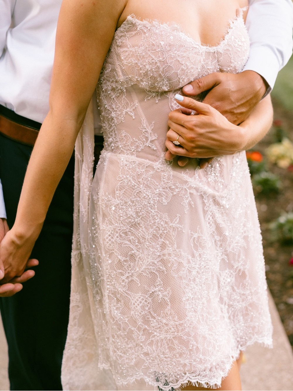 Lace Embellished Ivory Wedding Mini Dress - Picture 3 of 9